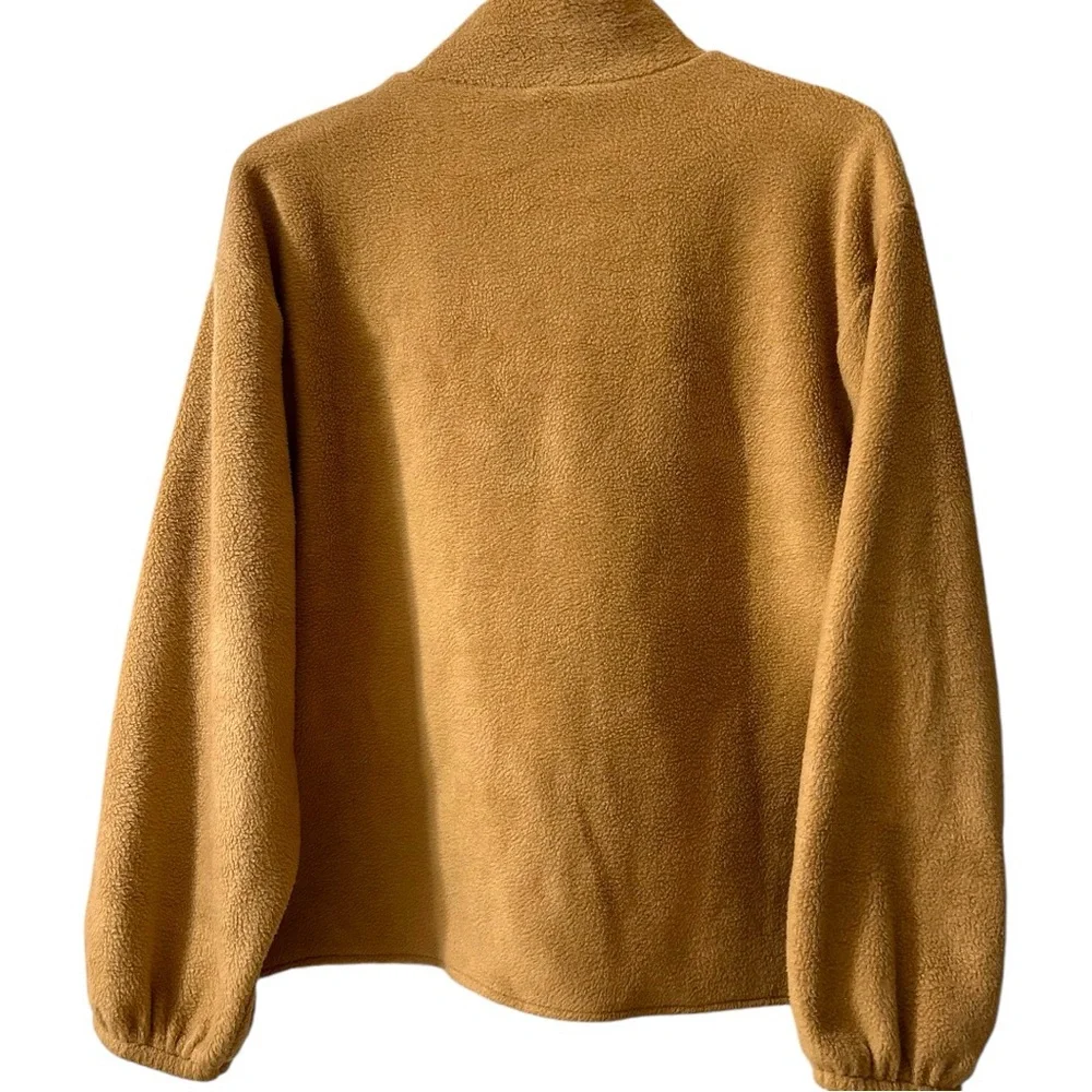 J Crew Factory Quilted Black and Tan Sherpa 1/4 Snap Neckline Pull Over Top - Picture 4 of 12